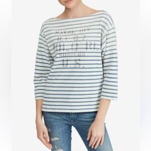 Polo Ralph Lauren Blue and White Striped Surplus Mariniere Top 100% cotton L